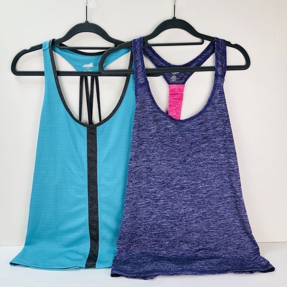 Avia Womens L Workout Tank Top Racerback 2 Pack Teal Blue Purple RH2W019